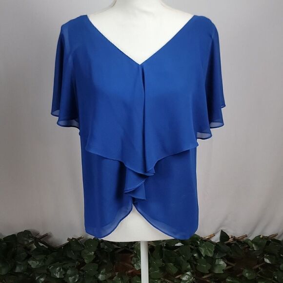 Max Studio Women's Layered Ruffle Sheer Top Blue Size Small - Picture 1 of 8